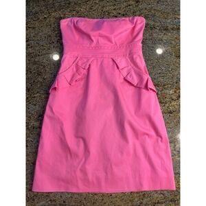 J. Crew Size 2 Women's Hot Pink Bodycon Ruffle Sleeveless Dress Barbiecore